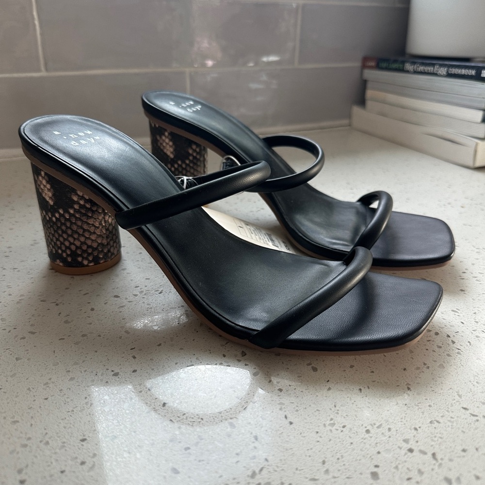 a new day Black Heels with Snake-Patterned Block
